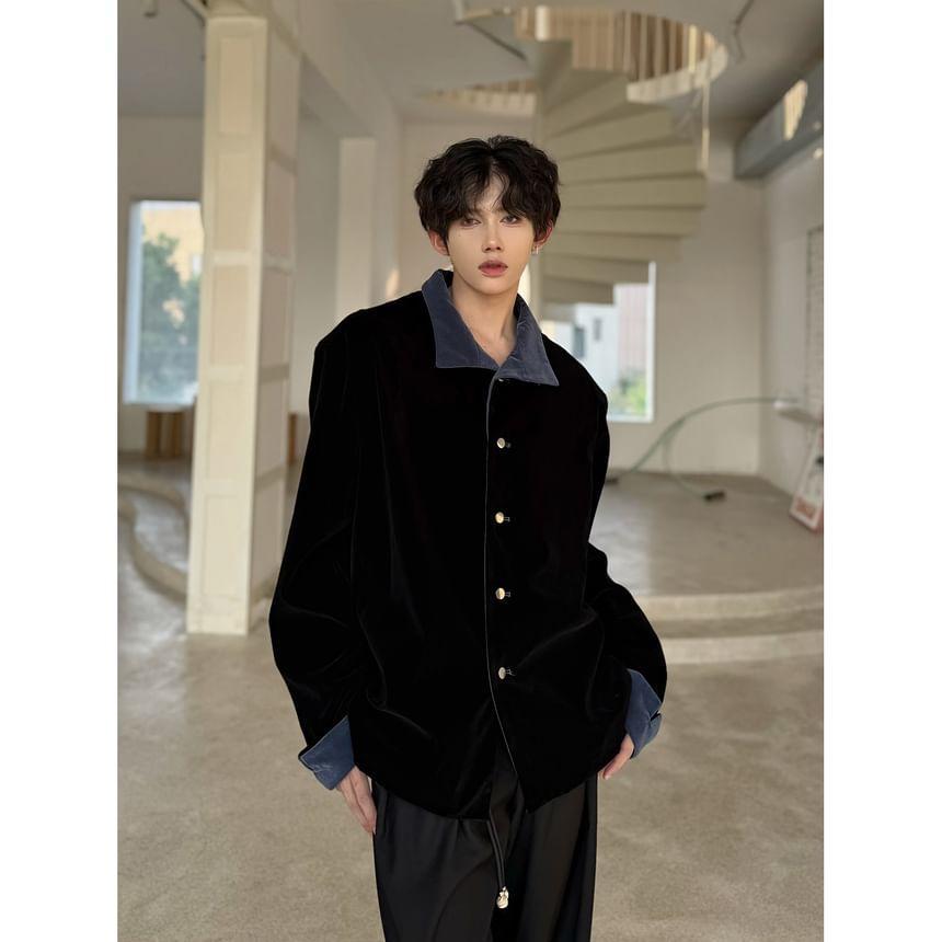 Long-Sleeve Single Breasted Velvet Coat Product Image