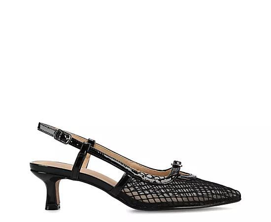 Journee Padma Women's Pointed Toe Kitten Heel Slingback Pumps, Size: 9, Mesh Black Product Image
