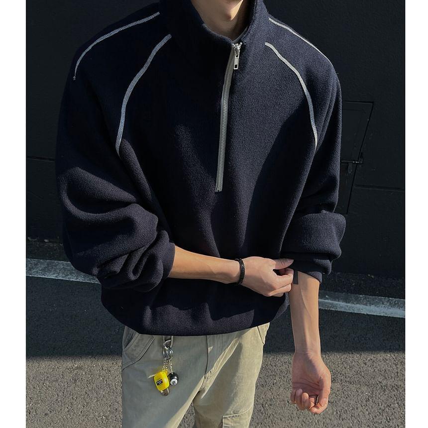 Stand Collar Contrast Stitched Half-Zip Sweatshirt Product Image