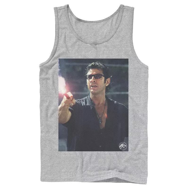 Men's Jurassic Park Ian Malcolm Road Flare Photo Graphic Tank Top, Size: Large, Athletic Grey Product Image