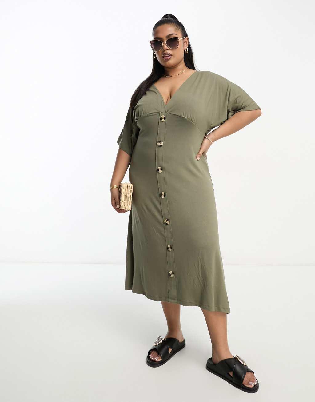 ASOS DESIGN Curve flutter sleeve midi tea dress with buttons Product Image