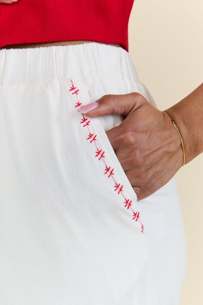 Just Feels Right Off-White Embroidered Pants FINAL SALE Product Image