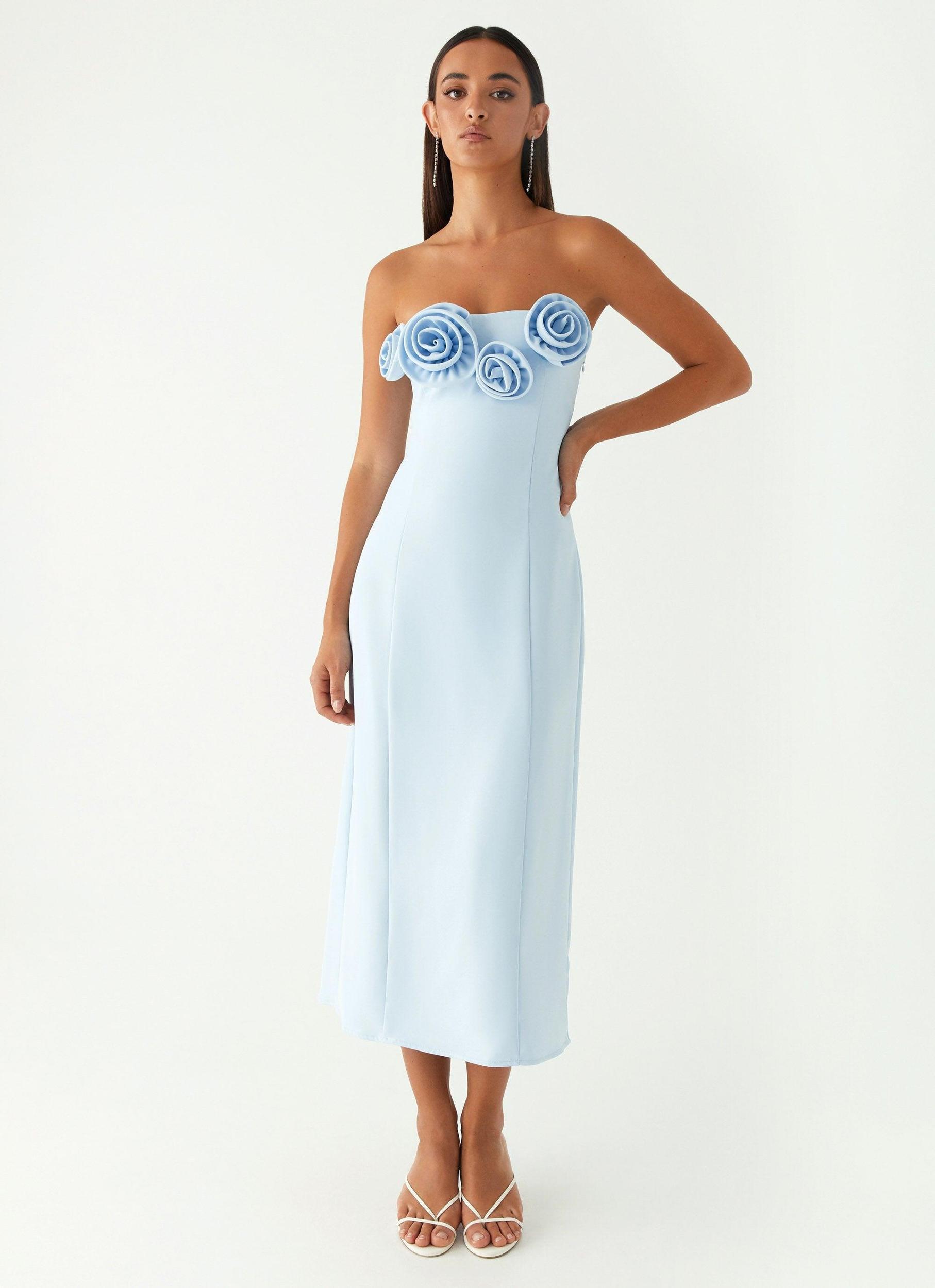 Patsie Strapless Midi Dress - Blue Product Image