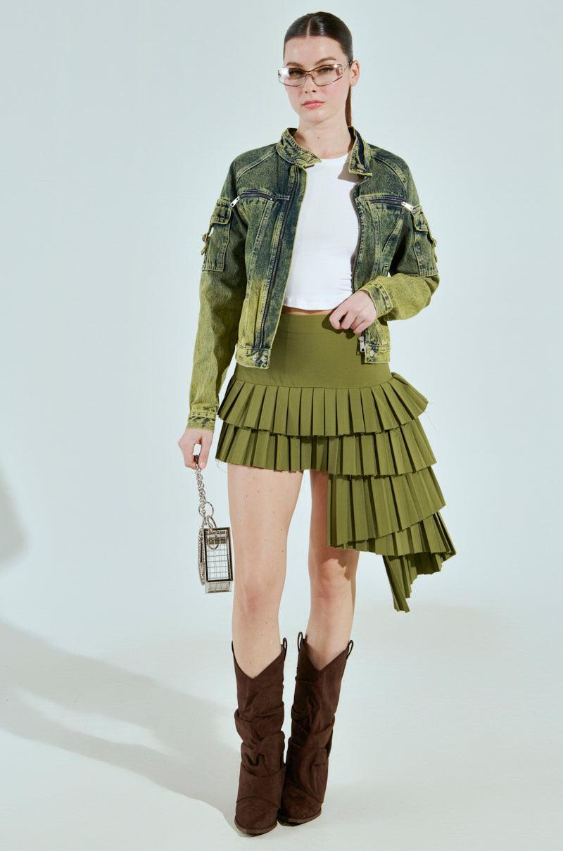 HUNTER PLEATED MINI SKIRT IN OLIVE Product Image