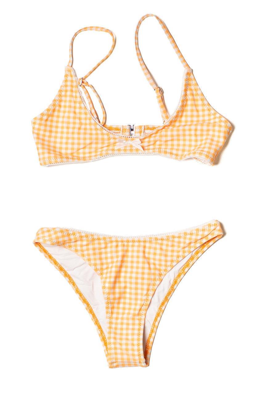 Orange Gingham Lace Trim Bikini Bottom Product Image