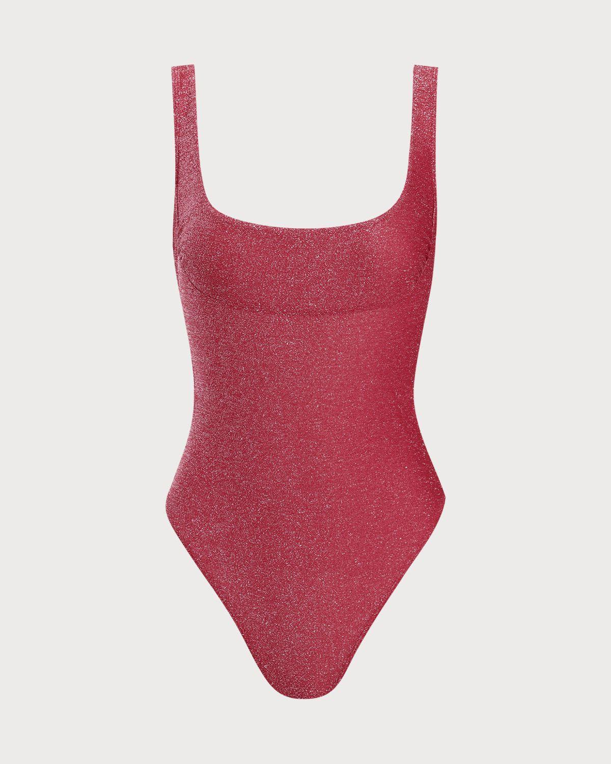 Red Lurex Backless One-Piece Swimsuit Product Image