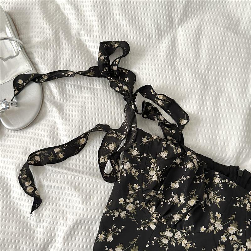 Tie Shoulder Floral Print Ruffle Mini A-Line Dress Product Image