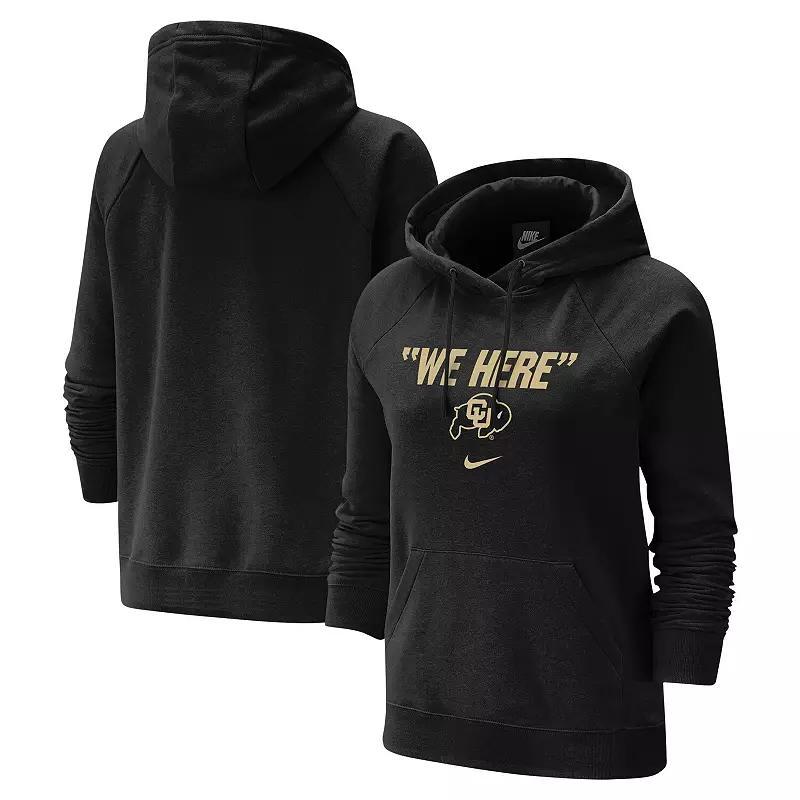 Womens Nike Black Colorado Buffaloes We Here Club Varsity Fleece Raglan Pullover Hoodie Product Image