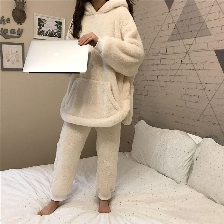 Pajama Set: Fluffy Bear Hoodie + Pants Product Image