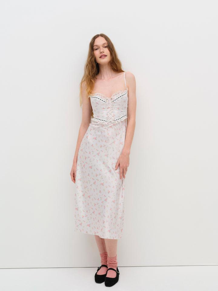 Womens Smocked V-Waist Midi Dress - A New Day Cream Seashell 3X Product Image
