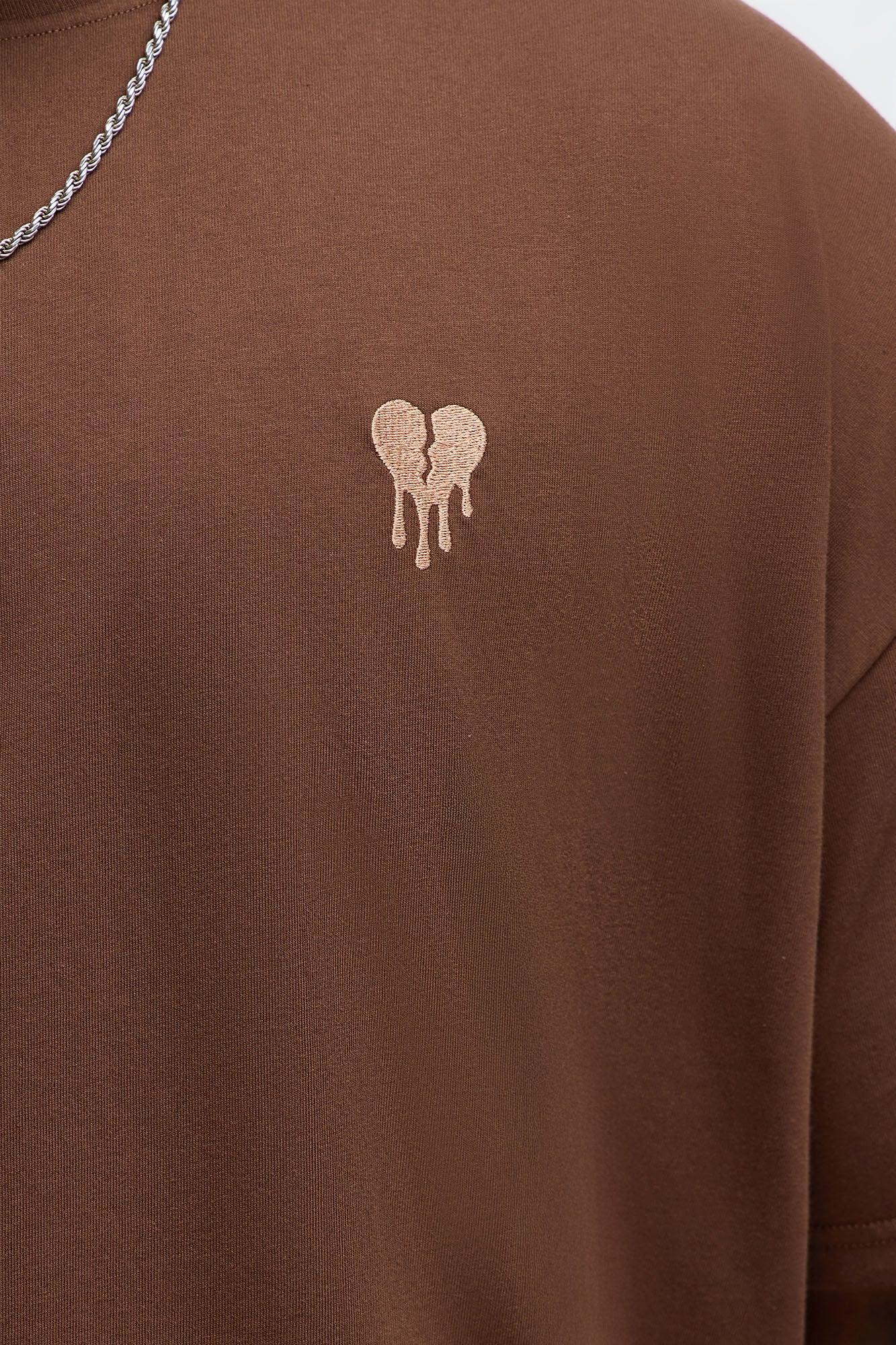 Oversized Mini Embroidery Heavy Weight Boxy tee - Dark Brown Product Image
