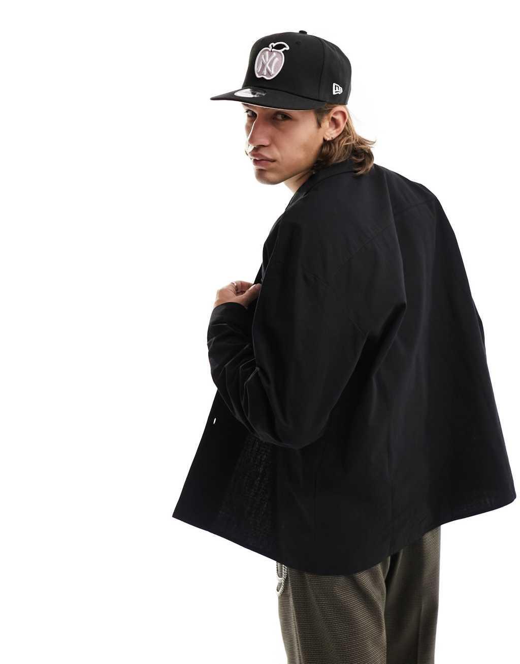 COLLUSION oversized boxy ripstop long sleeve shirt in black Product Image