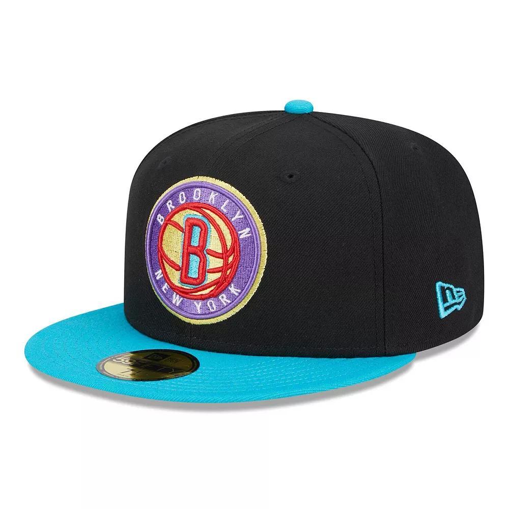 Men's New Era Black/Turquoise Brooklyn Nets Arcade Scheme 59FIFTY Fitted Hat, Size: 7 7/8 Product Image