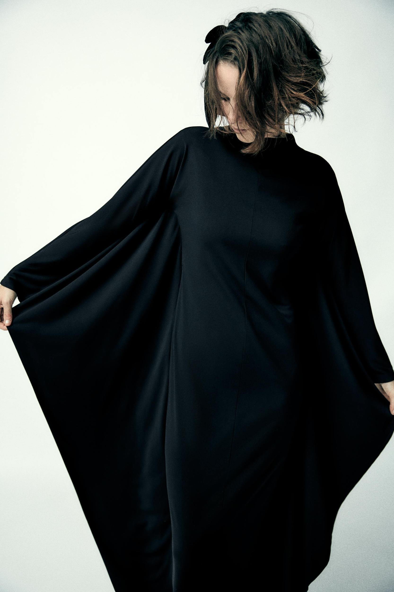 LONG BATWING SLEEVE CAPE DRESS Product Image