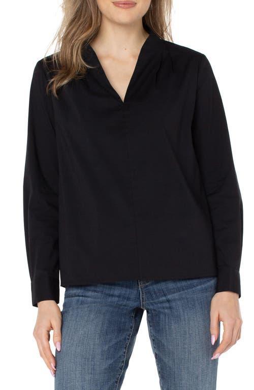 Liverpool Los Angeles V-Neck Long Sleeve Woven Top with Pleat Details Women's Clothing Product Image