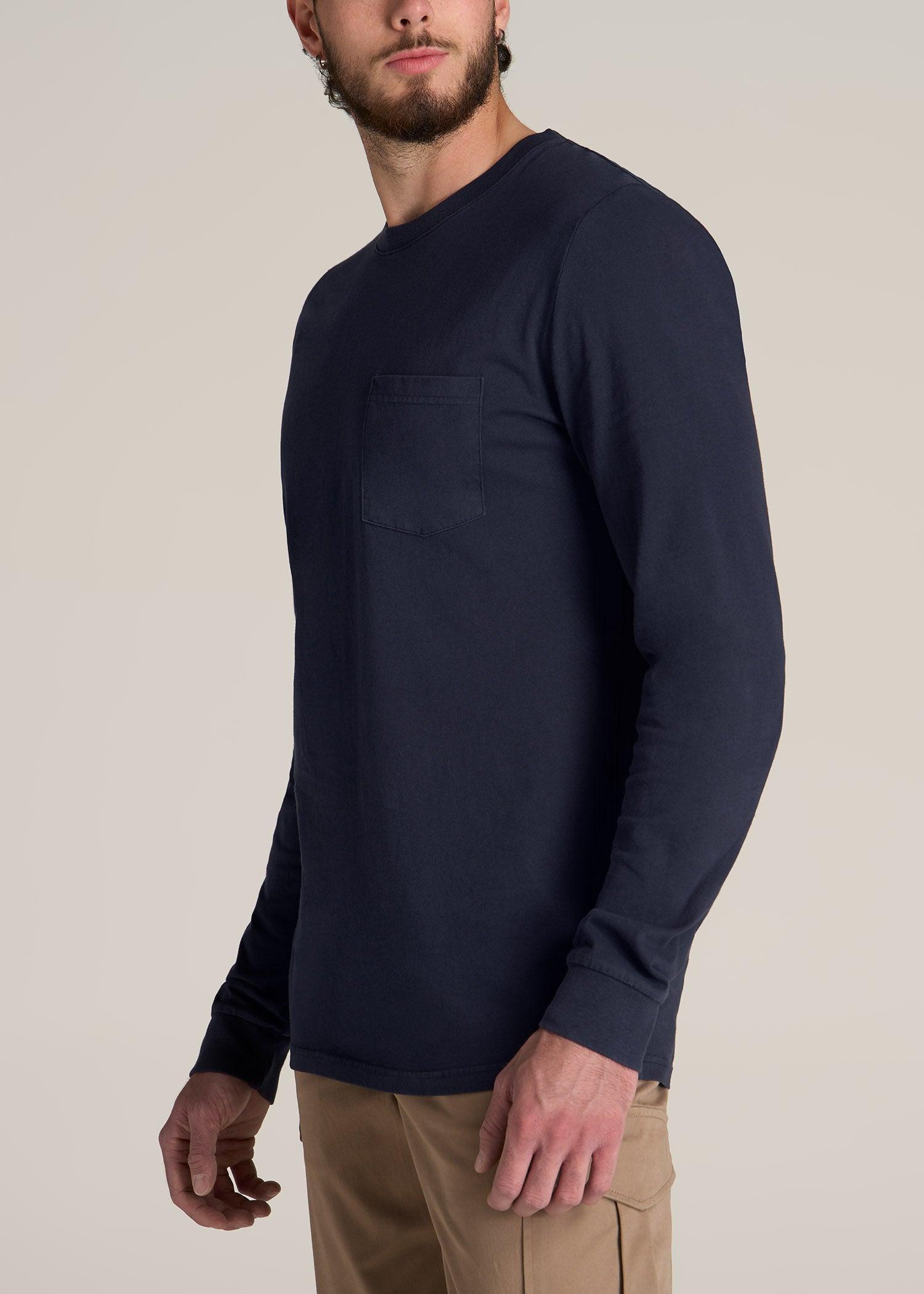 Garment Dyed Long Sleeve Pocket Tall Men's Tee in Evening Blue Product Image