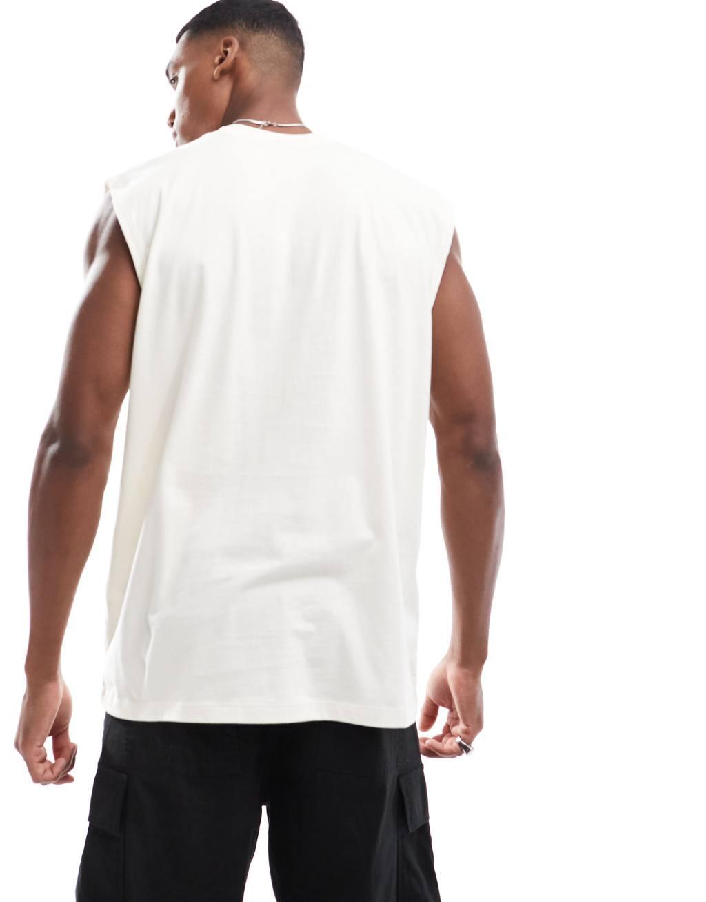 ASOS DESIGN oversized tank top in off white with chest print Product Image