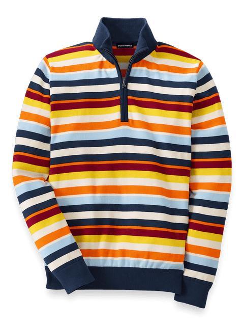 Cotton Quarter Zip Mock Neck Sweater - Multi Product Image