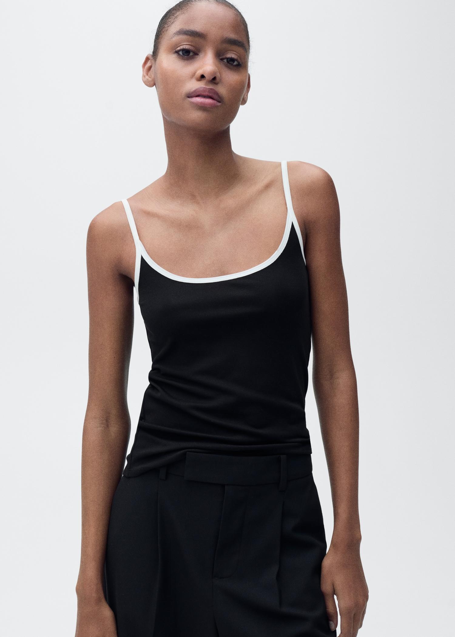 Lyocell top with contrasting trim - Women | MANGO USA Product Image