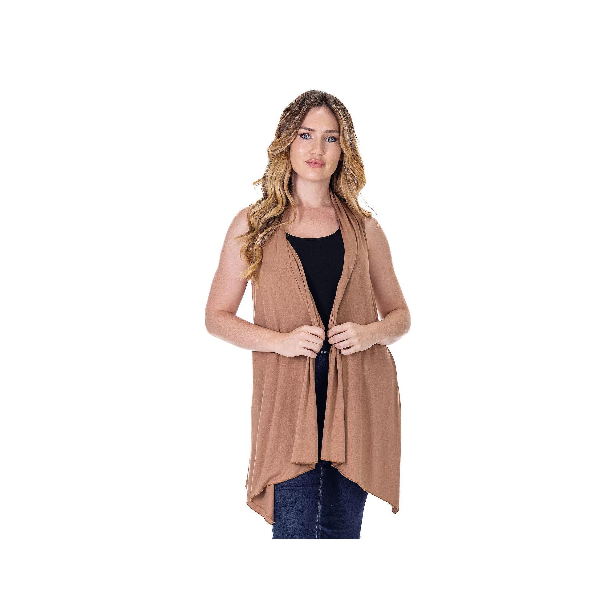 Women's 24Seven Comfort Apparel Draped Open Front Sleeveless Cardigan Vest, Size: 1XL, Nude Product Image