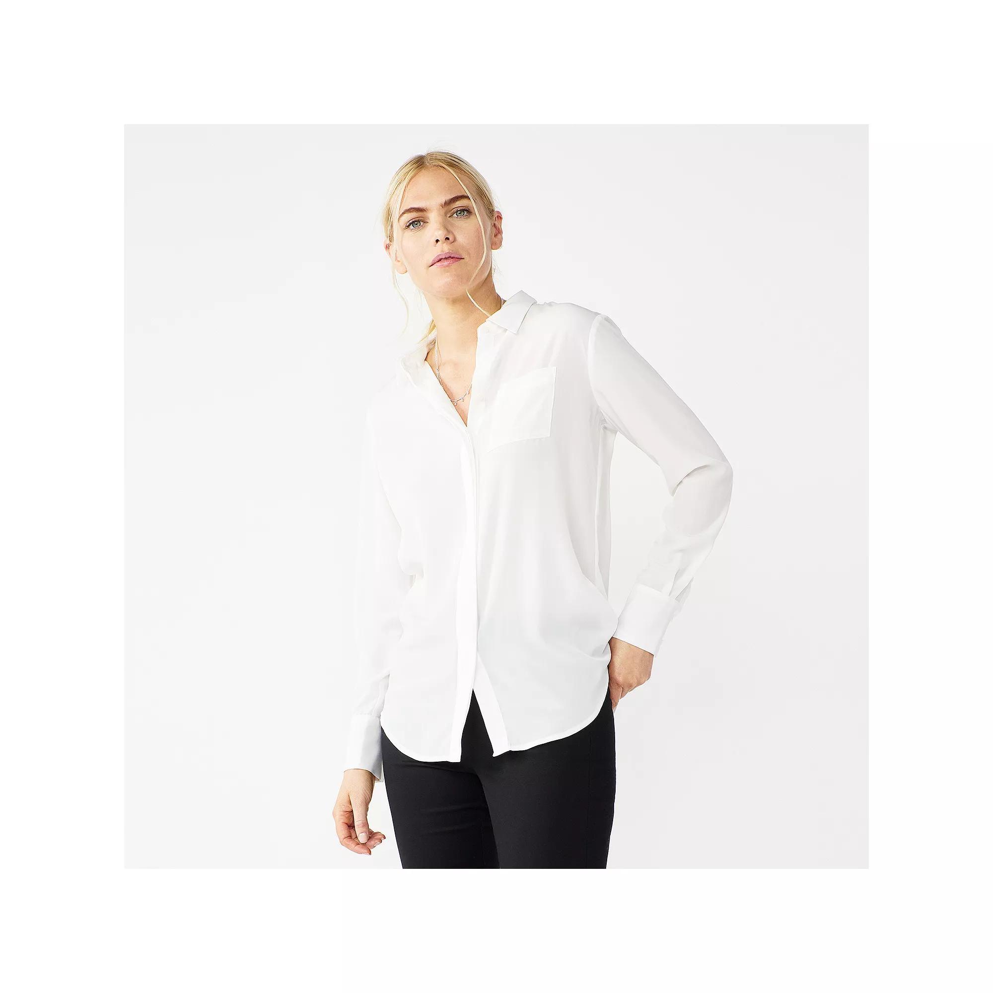 Women's Nine West Drapey Button Down Shirt, Size: XL, White Product Image
