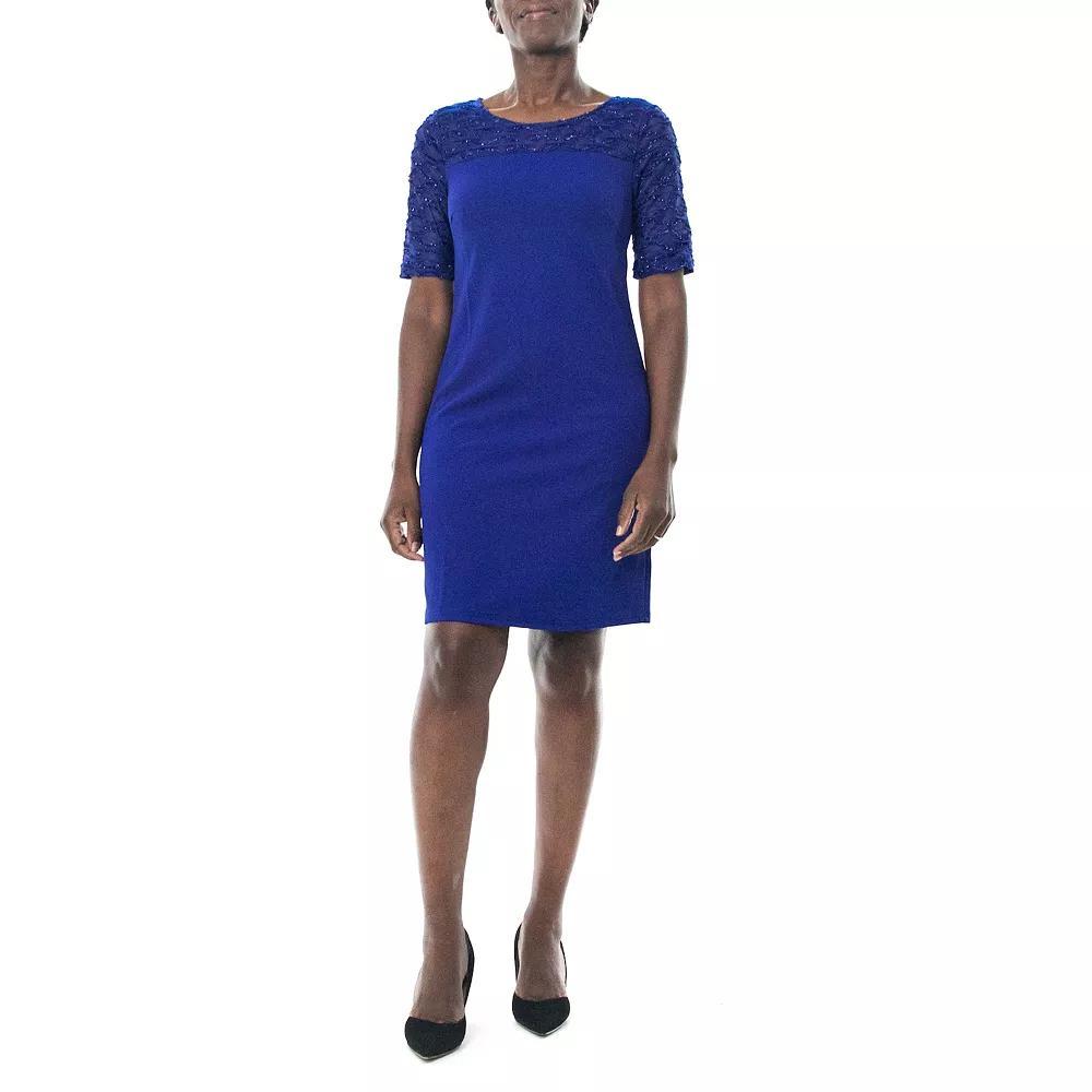Women's Nina Leonard Elbow Sleeve Sheath Dress, Size: Small, Deep Blue Product Image