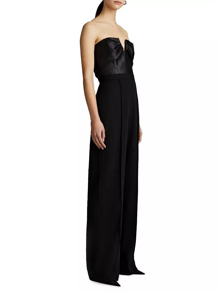 Satin & Crepe Wide-Leg Bustier Jumpsuit Product Image