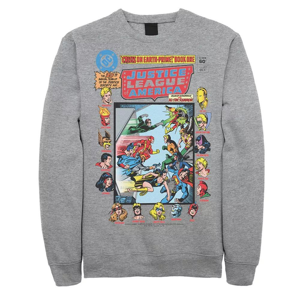 Mens Justice League Crisis On Earth Vintage Cover Sweatshirt Athletic Grey Product Image