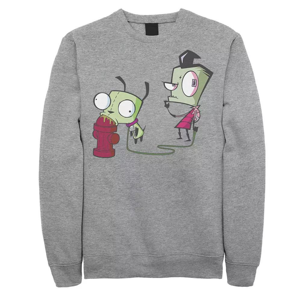 Men's Nickelodeon Invader Zim Walking Gir Fire Hydrant Portrait Graphic Fleece Pullover, Size: XL, Athletic Grey Product Image