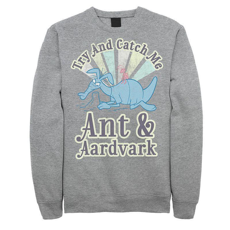 Men's Pink Panther Ant And Aardvark Try And Catch Me Graphic Fleece Pullover, Size: Medium, Athletic Grey Product Image