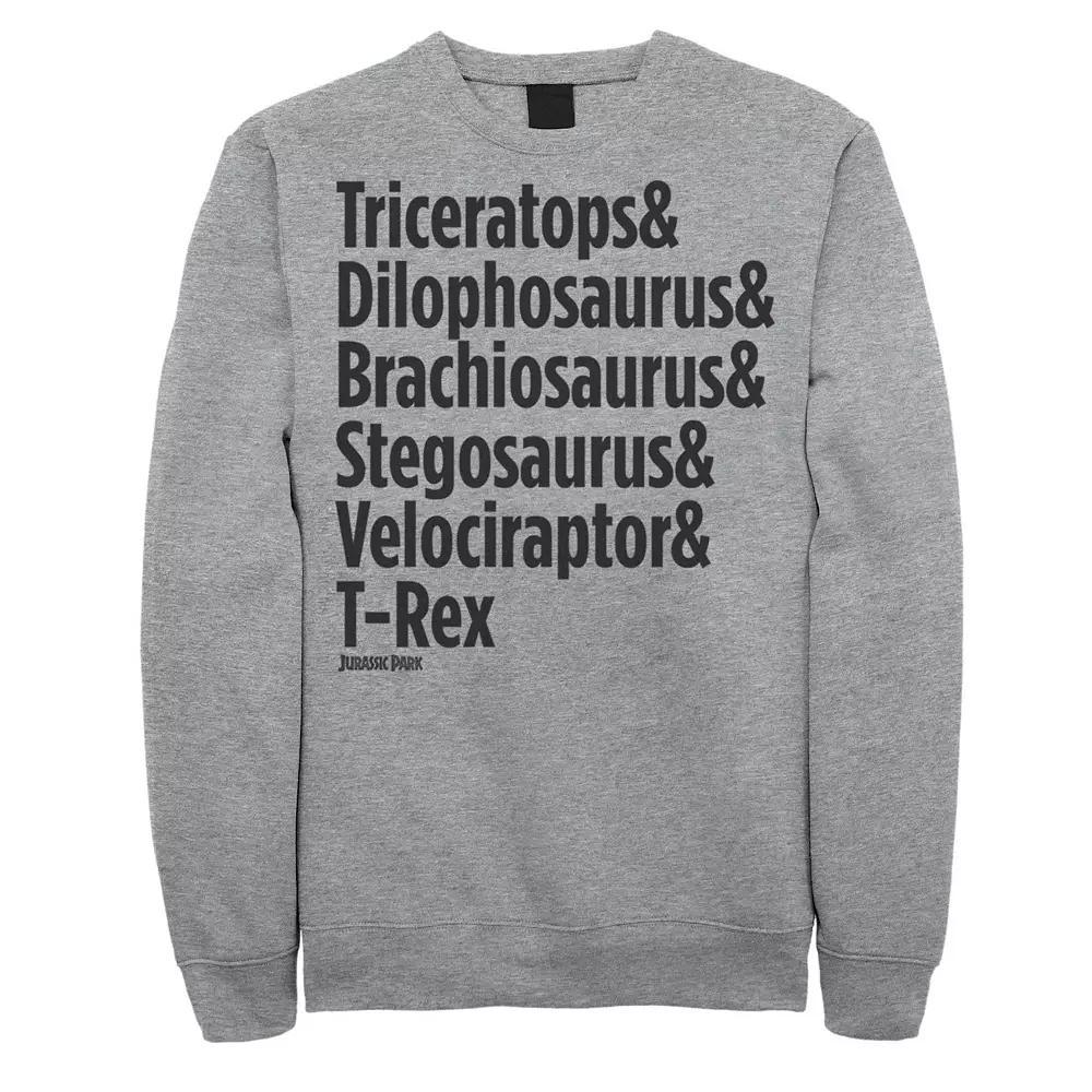 Mens Jurassic Park Dinosaur Name Types Graphic Fleece Pullover Athletic Grey Product Image