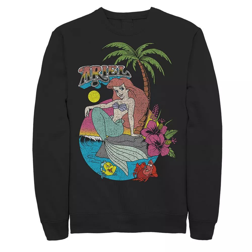 Disney's Little Mermaid Distressed Ariel Logo Men's Pullover Fleece, Size: Small, Black Product Image