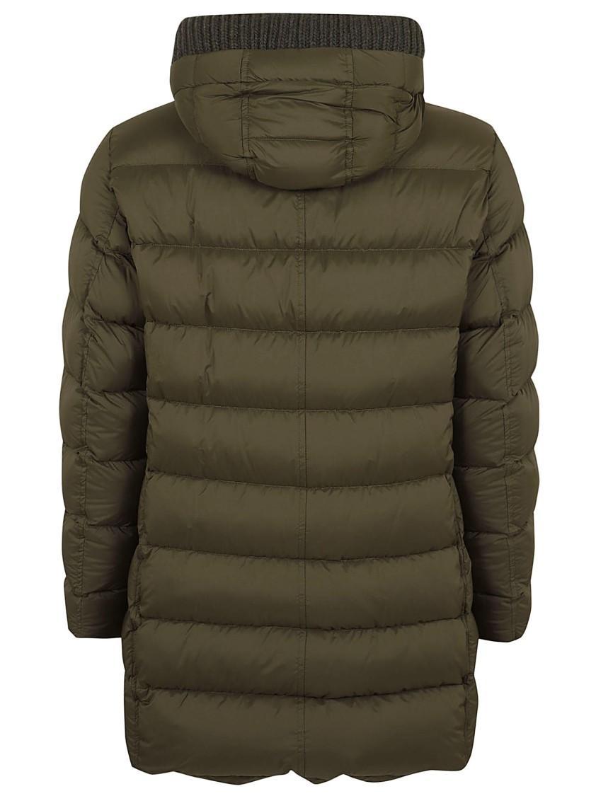 HERNO Padded Hooded Long Quilted Ribbed Jacket In Green Product Image