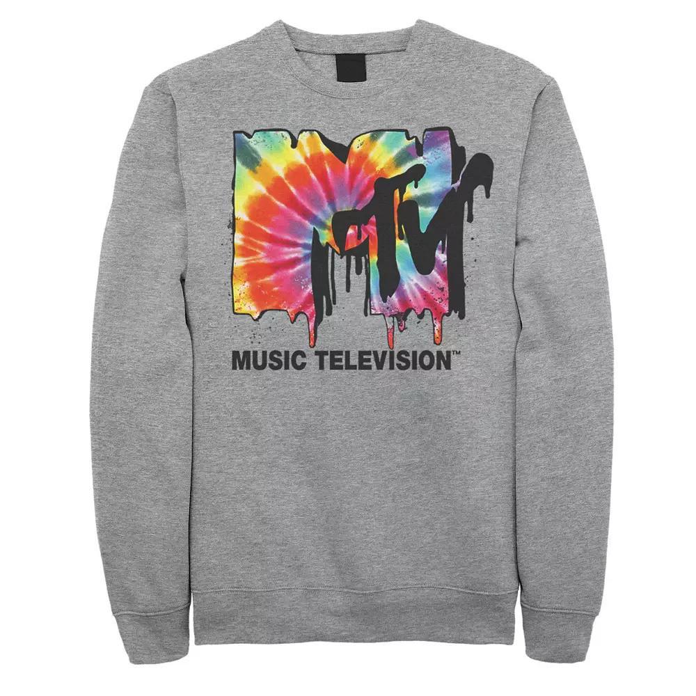 Men's MTV Classic Tie Dye Drip Logo Fleece Pullover, Size: XL, Athletic Grey Product Image