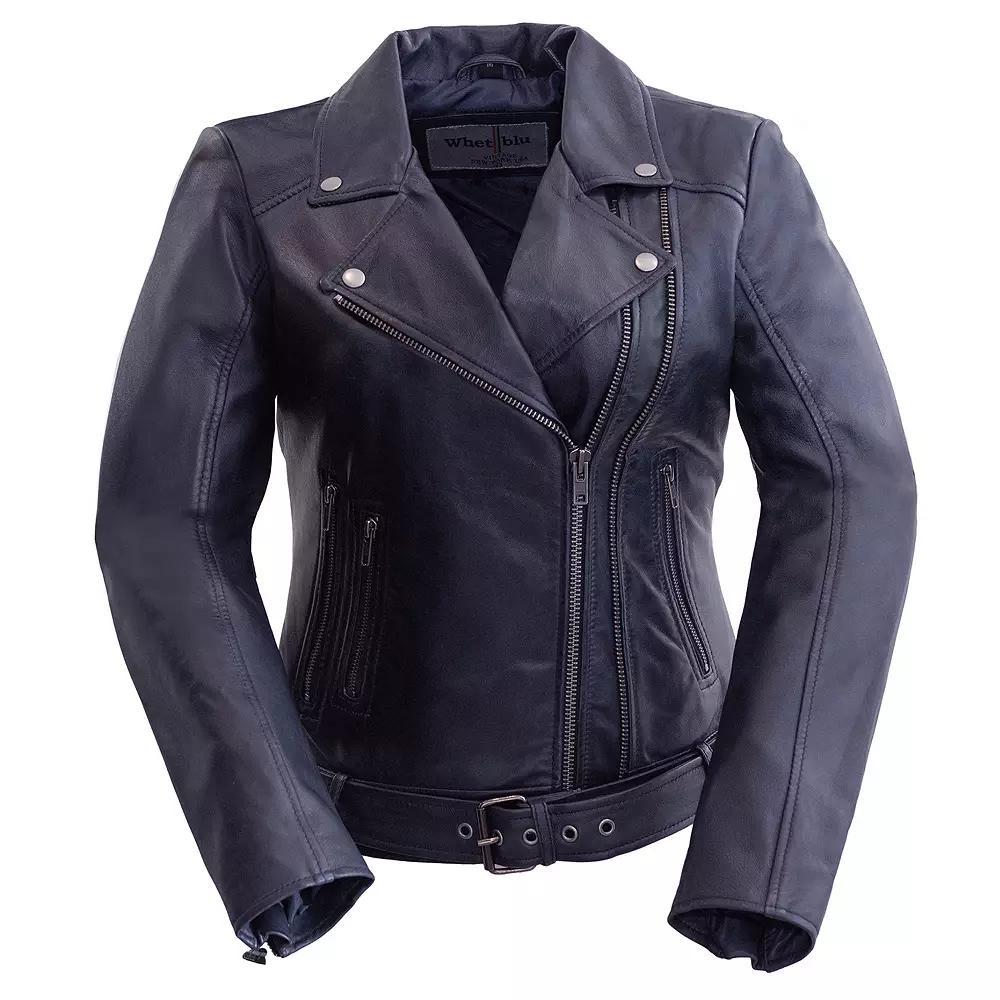 Women's Whet Blu Chloe Asymmetrical Leather Jacket, Size: XS, Purple Product Image