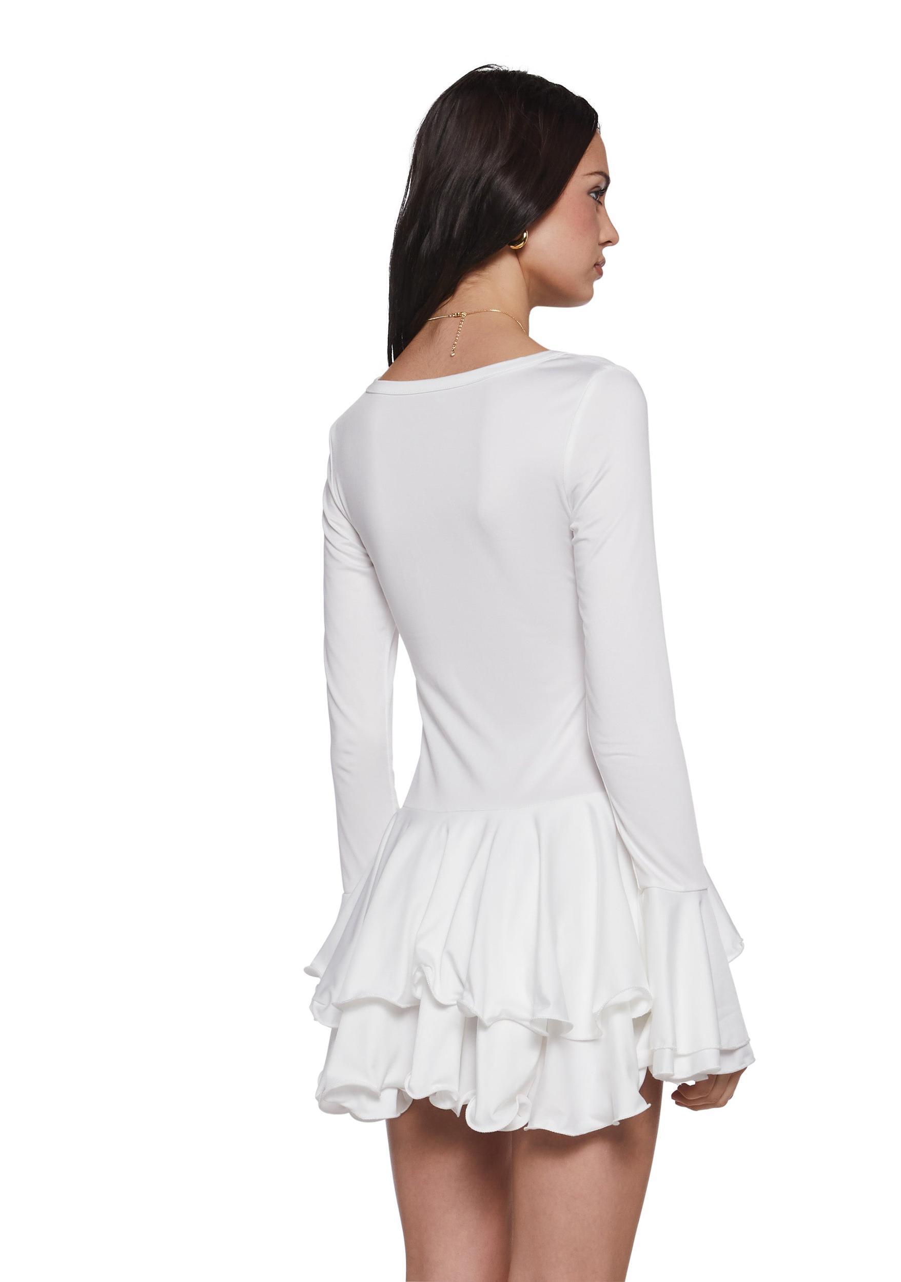 Womens Sexy Ruffled Button Mini Dress - White Product Image