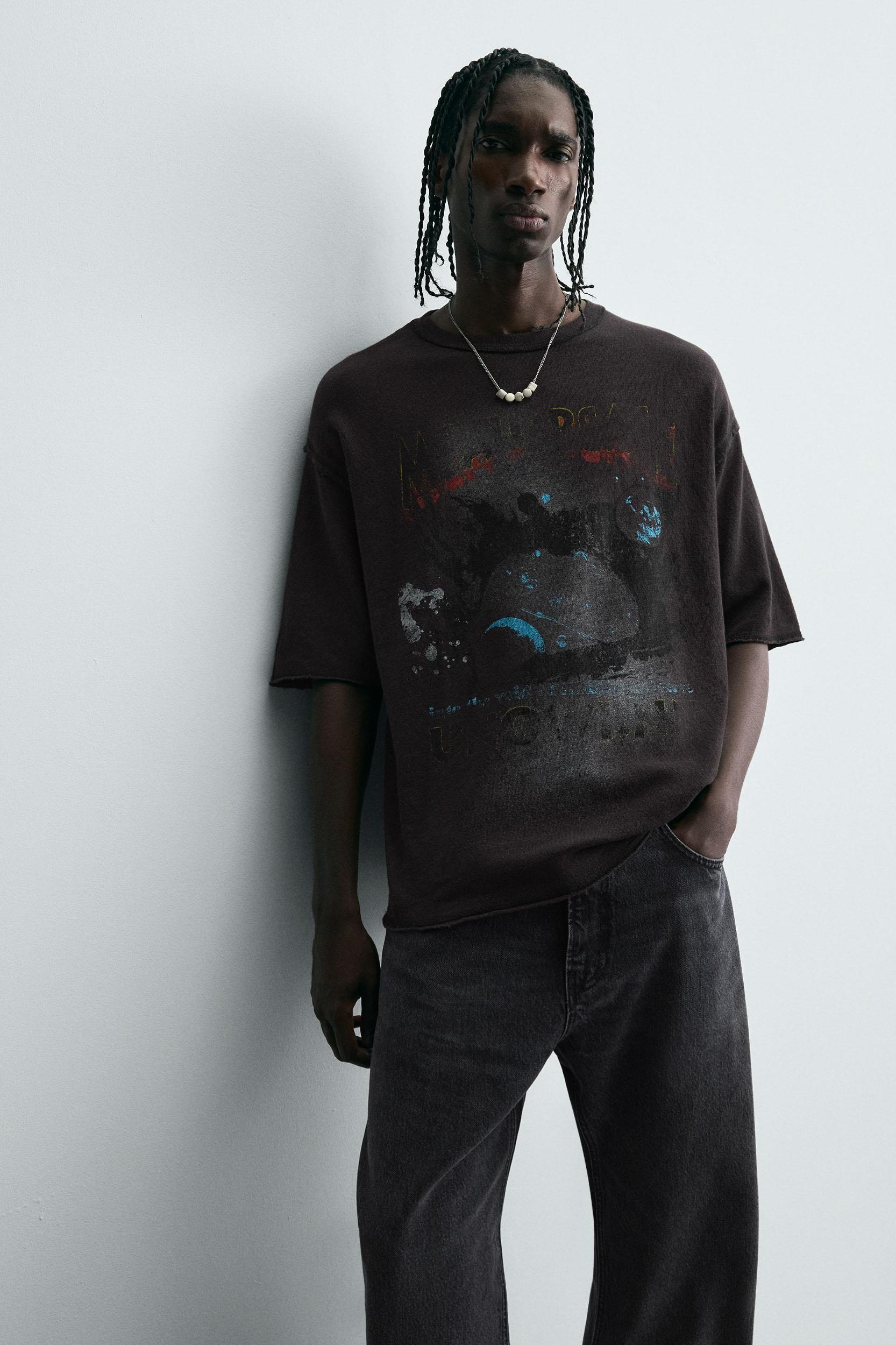 WASHED PRINTED KNIT T-SHIRT Product Image
