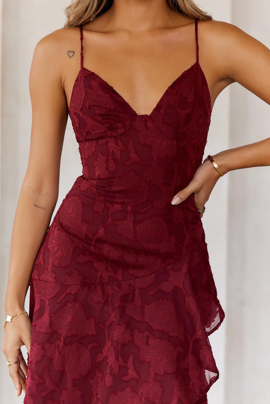 Sapphire Cascade Midi Dress Maroon Product Image