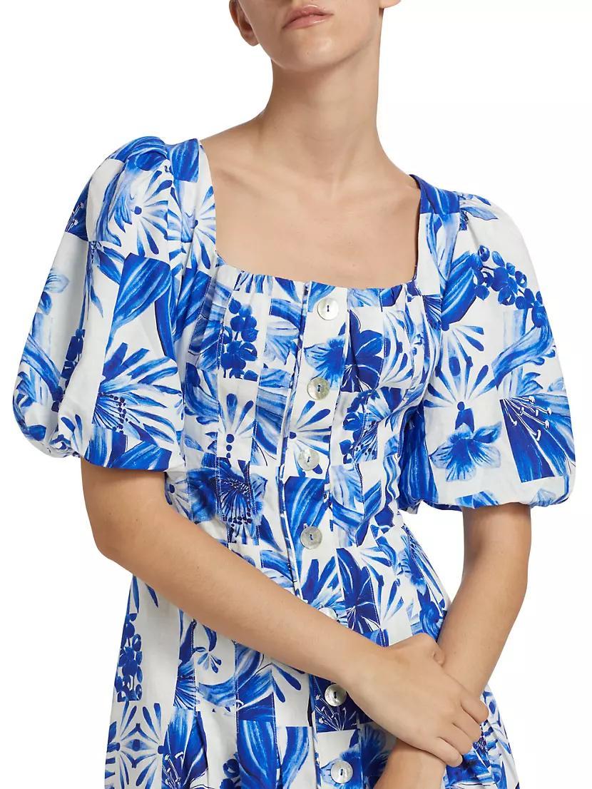 Garden Tiles Plaid Linen-Blend Minidress Product Image