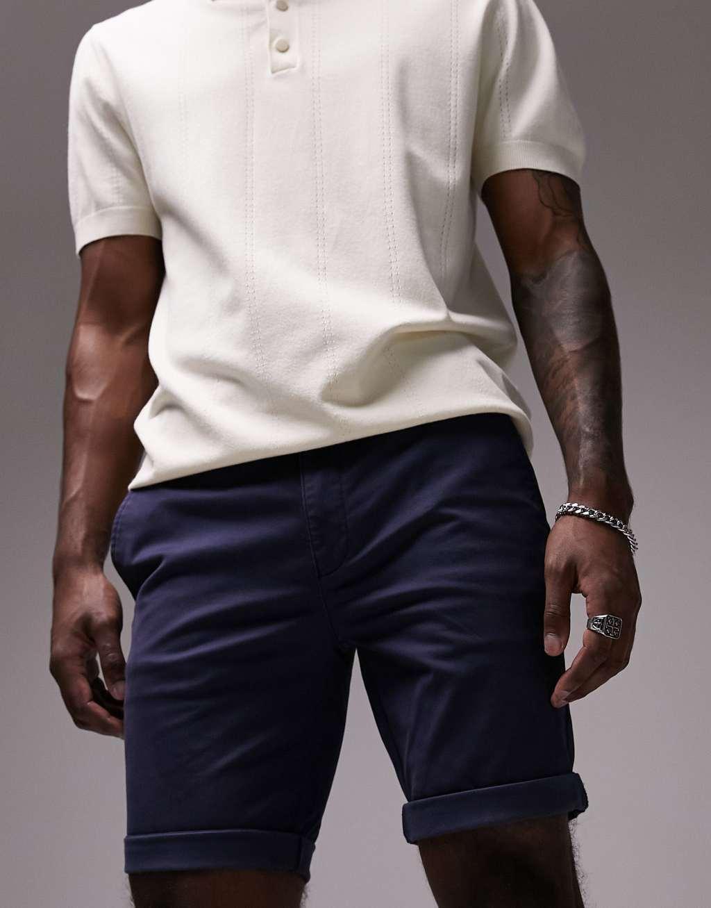 Topman skinny chino short in navy  Product Image