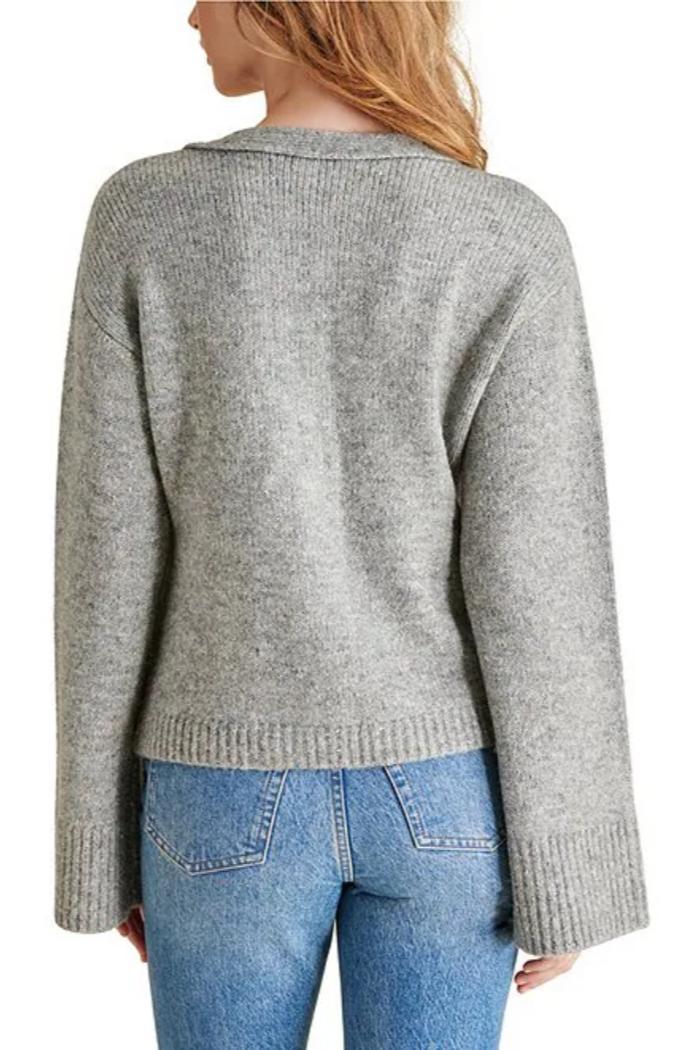 Odelia V-Neck Long Sleeve Button Down Cardigan- Grey Product Image