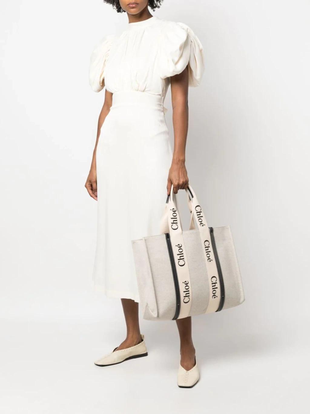 CHLOÉ Logo-strap Tote Bag In 91j White - Blue 1 Product Image