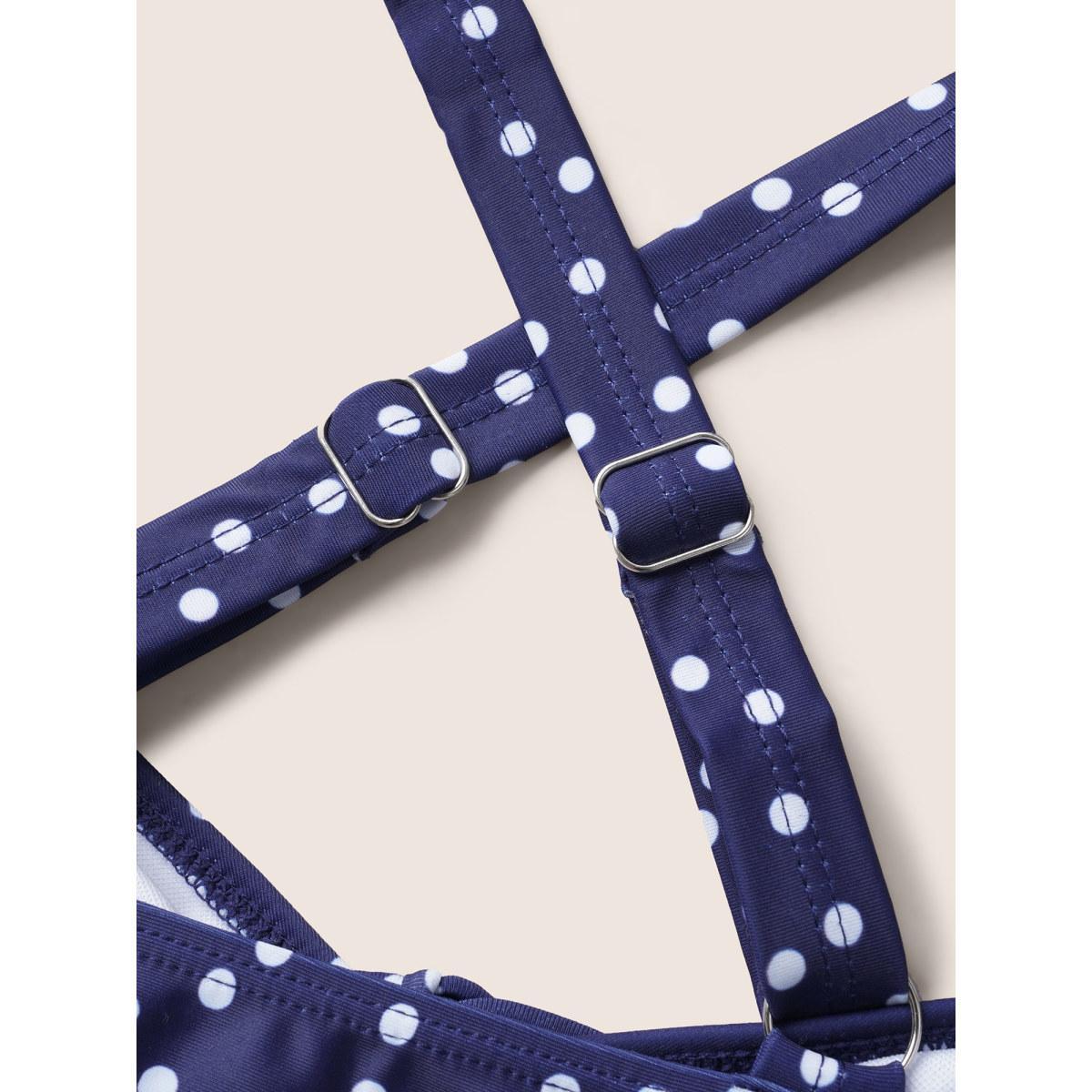 Plus Size Polka Dot Drawstring Patchwork See Through Swim Dress Women's Swimwear Indigo Beach Bodycon Heart neckline High stretch Curve Swim Dresses BloomChic 28/5X Product Image