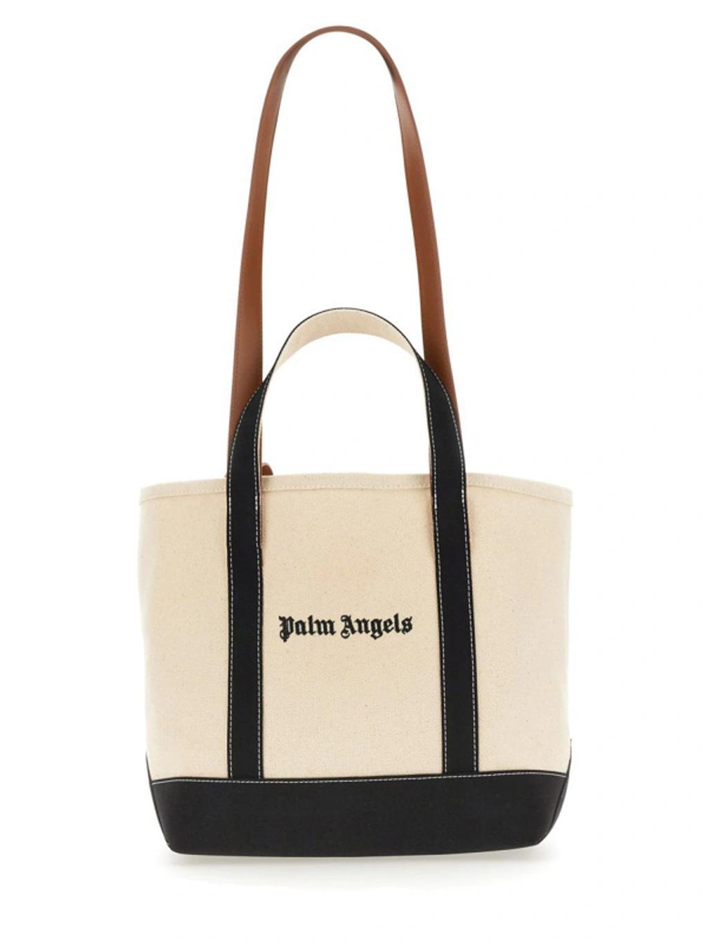 PALM ANGELS Logo Shopping Bag In White Product Image