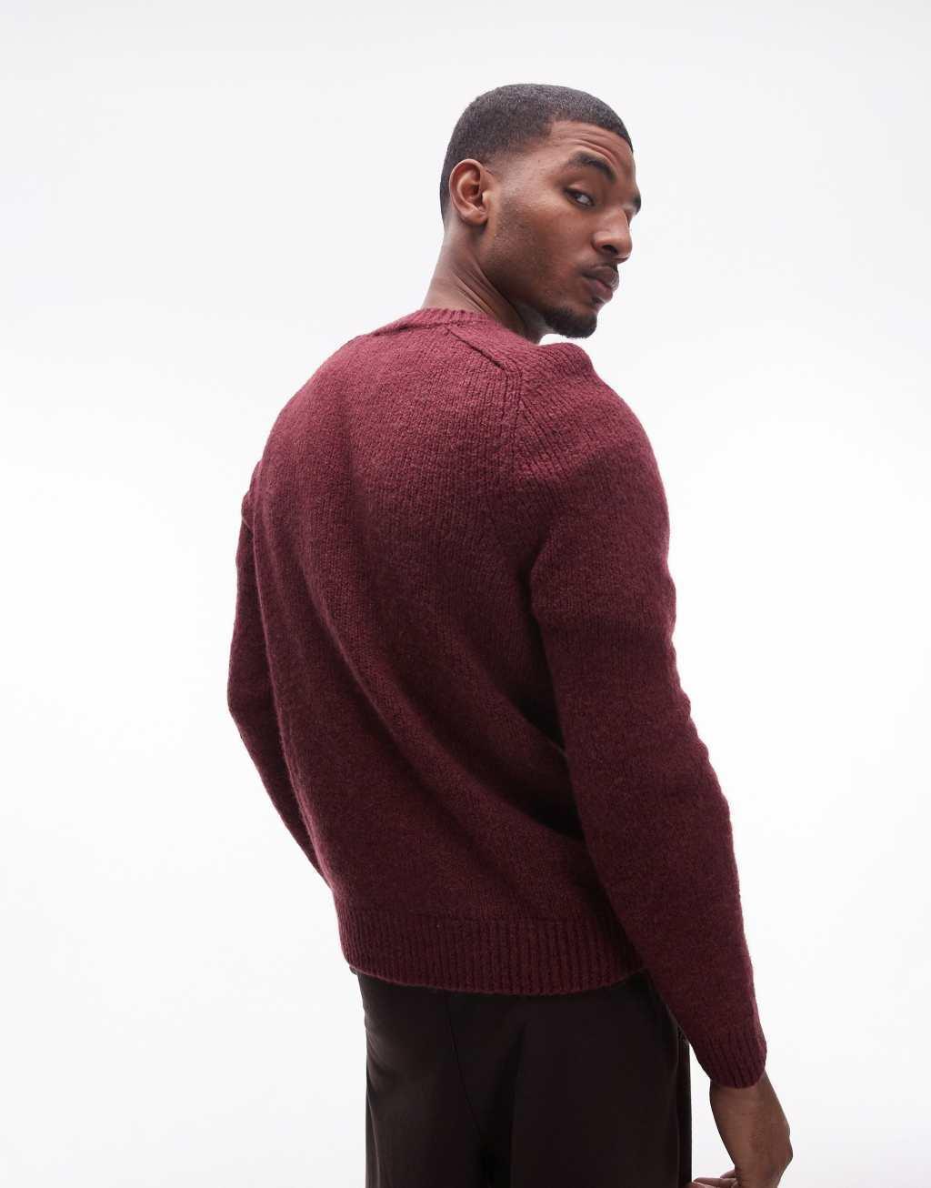Mango soft touch wool mix sweater in burgundy Product Image