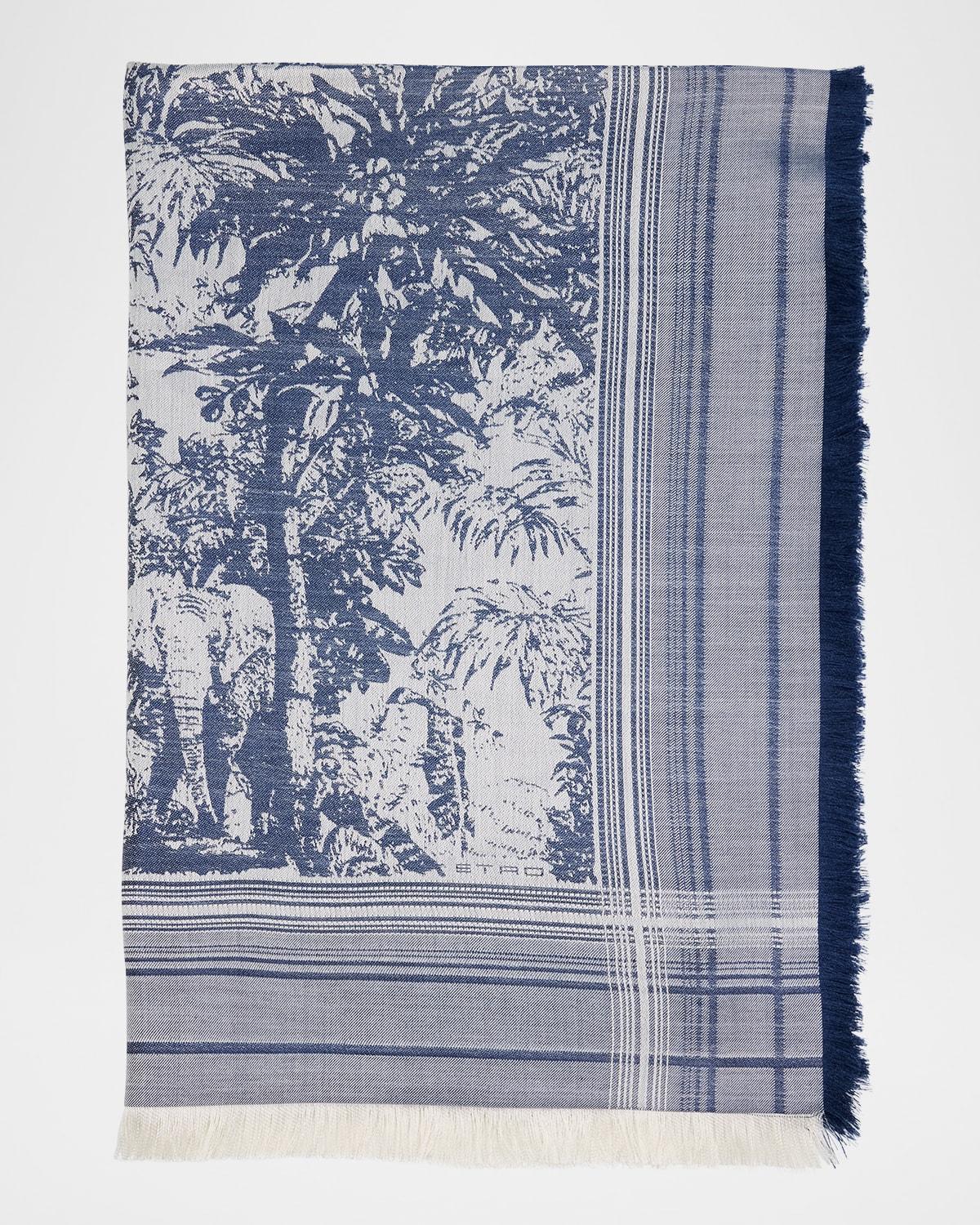 ETRO Men's Patterned Silk Scarf In Blue Product Image