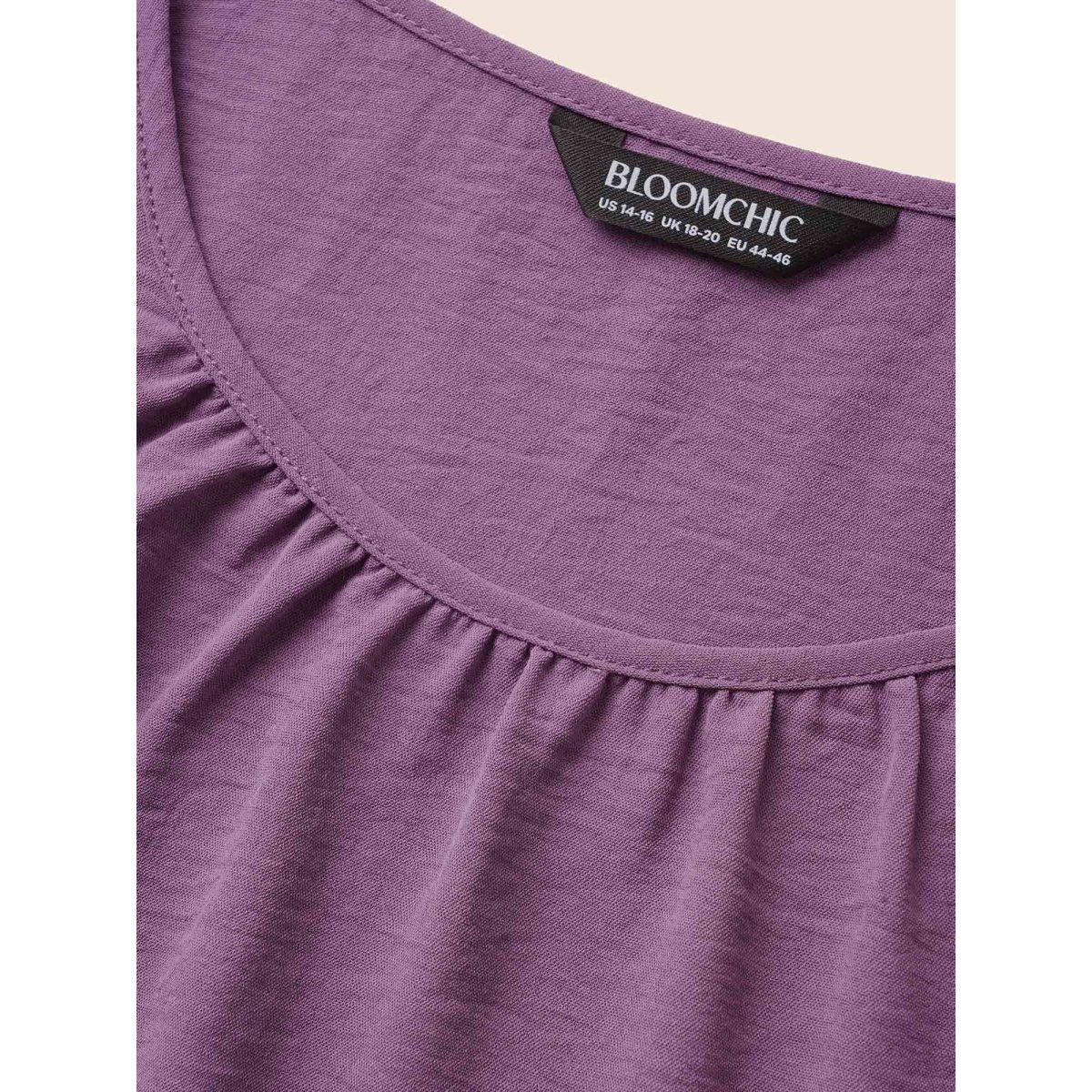 Plus Size Mauve Solid Gathered Flutter Trim Blouse Women Elegant Cap Sleeve Round Neck Dailywear Blouses BloomChic 14-16/1X Product Image