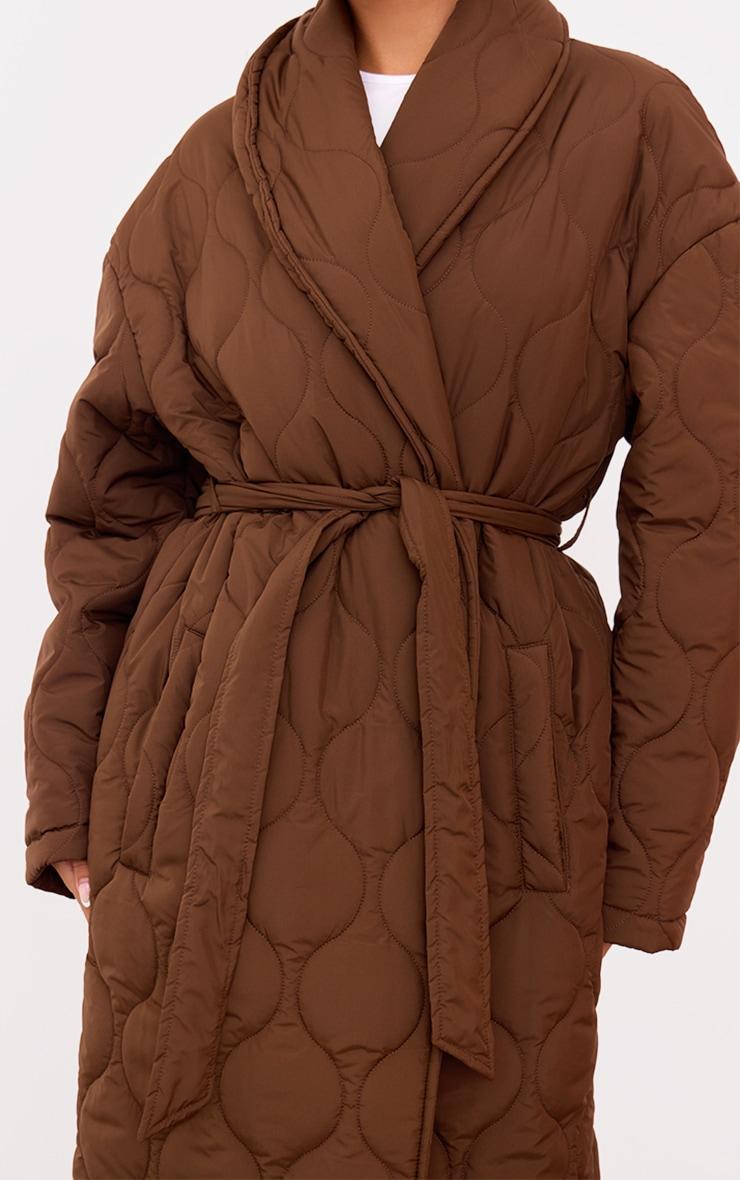 Chocolate Maxi Belted Quited Coat Product Image