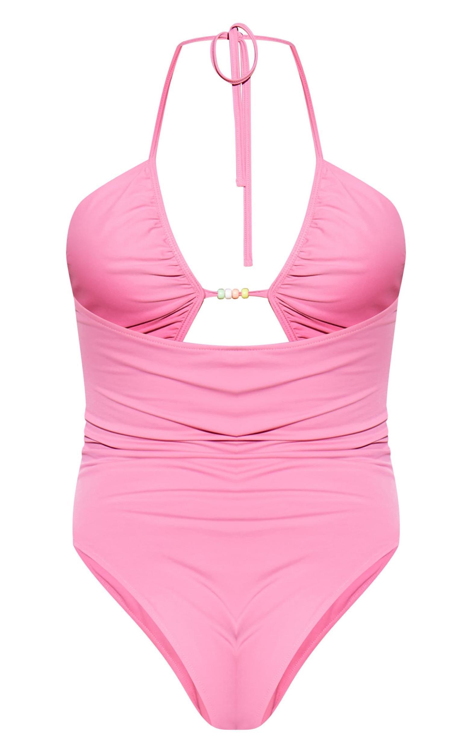 Pink Halter Neck Cut Out Swimsuit Product Image