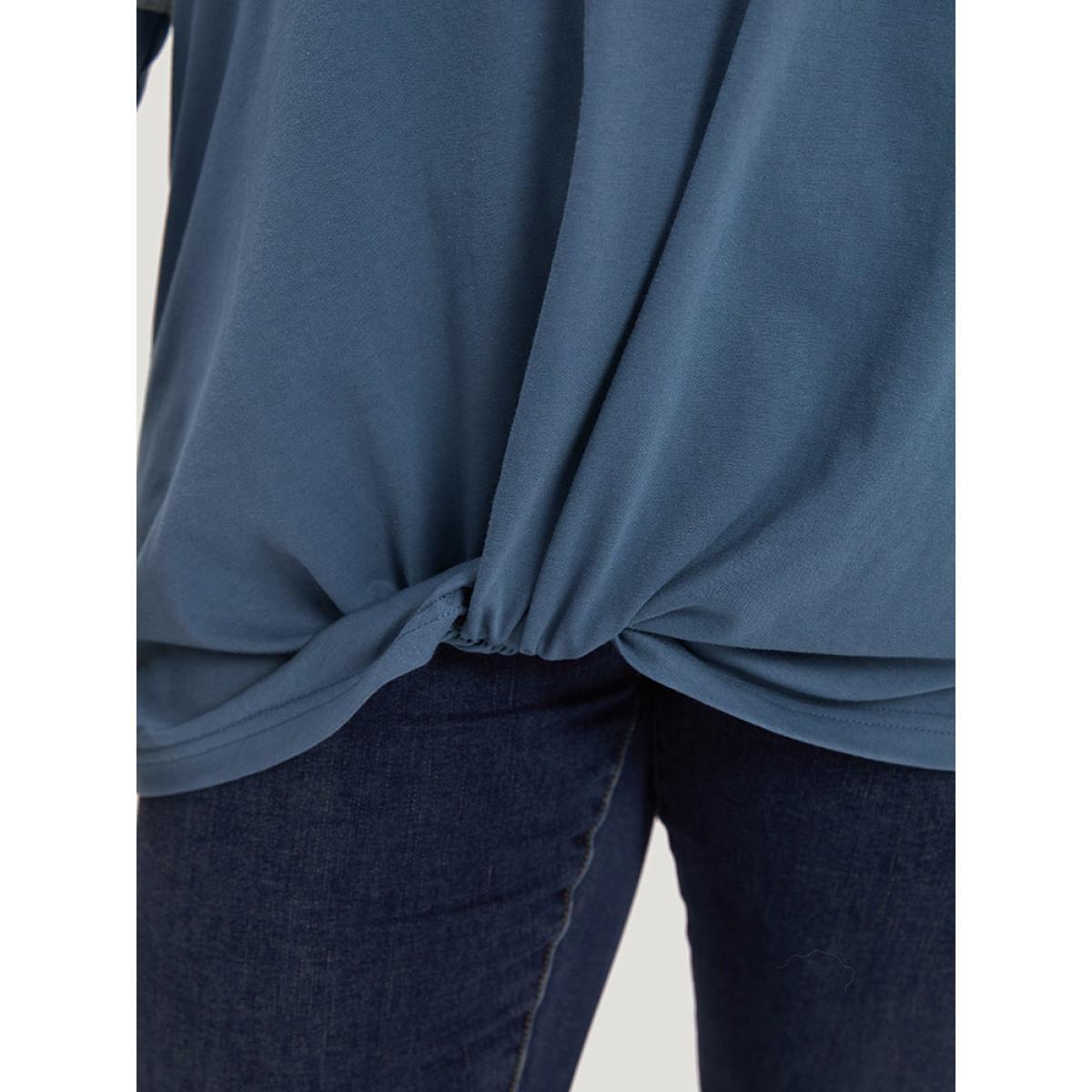 Plus Size Round Neck Twist Front Patchwork Contrast T-shirt Multicolor Women Casual Contrast Plain Round Neck Dailywear T-shirts BloomChic 18-20/2X Product Image